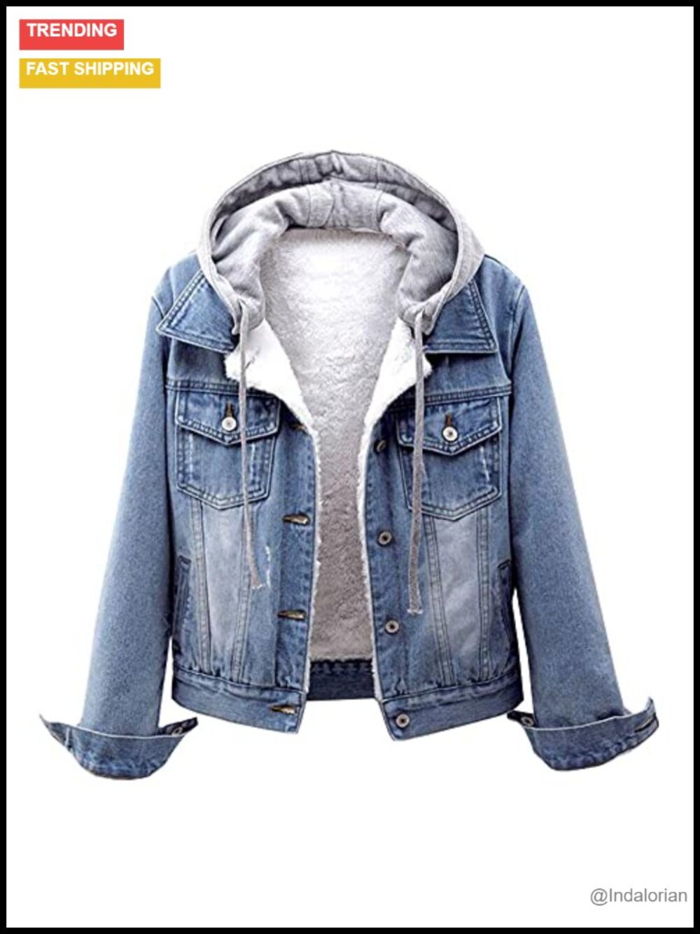 Sherpa Lined Denim Jacket Hooded Fleece Trucker Coat